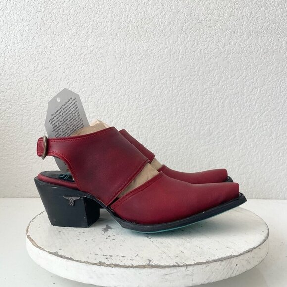 Lane PLAIN JANE Red Slingback Mule Womens Cowboy Boots 7.5 Western Cowgirl Ankle - Picture 2 of 12